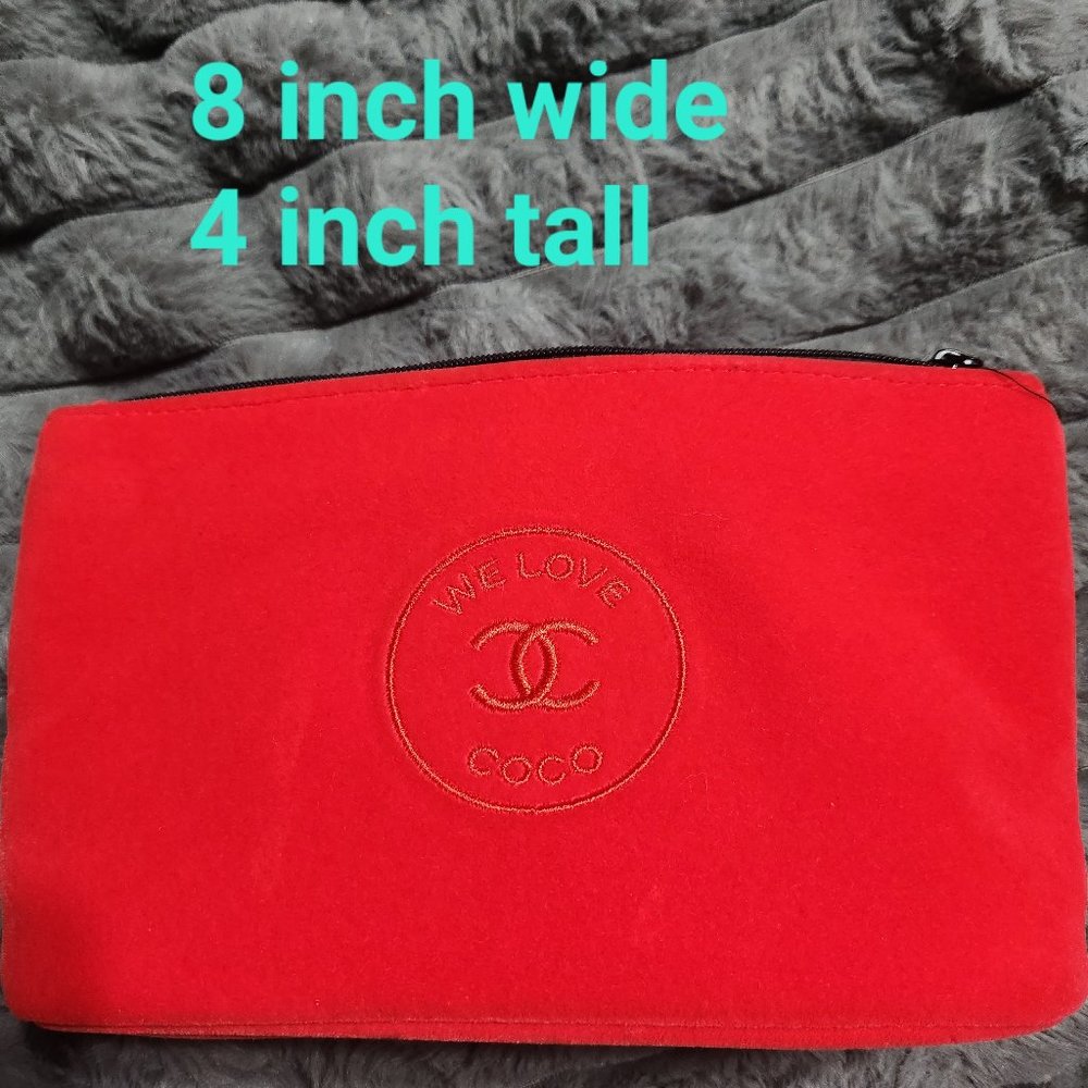 Chanel red velvet makeup bag